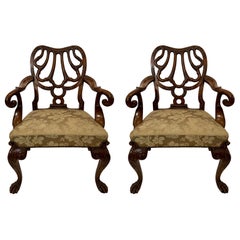 Pair Antique English Early Victorian Carved Walnut Armchairs, Circa 1840-1850.