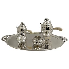 Georg Jensen Sterling Silver Hammered 5-Piece Tea & Coffee Set on Tray Blossom