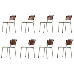 Vintage Set of Eight Dutch Industrial W. H. Gispen School Chairs, 1952 Design