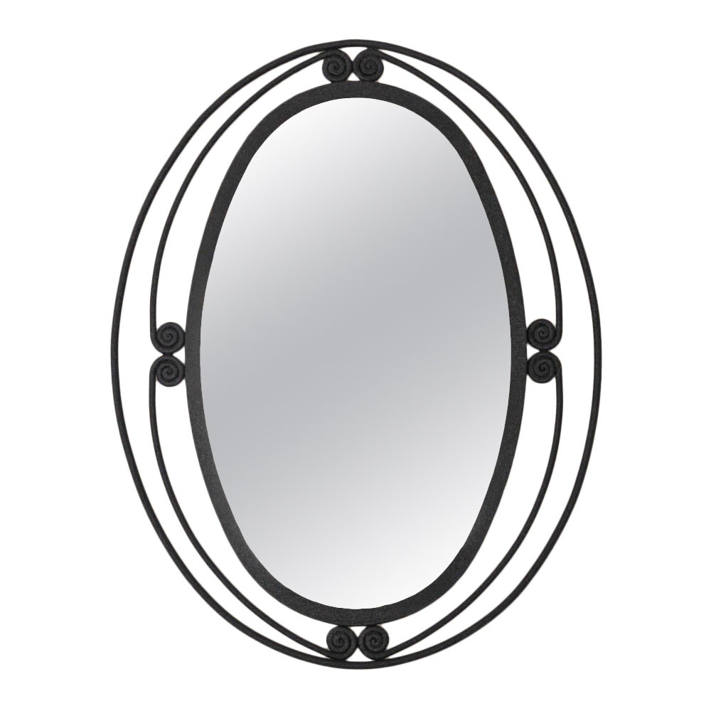 Large French Oval Iron Mirror For Sale