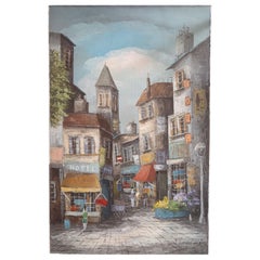 Vintage Signed J Lombard Original Oil Painting Paris France Hotel Street Scene 36" x 24"