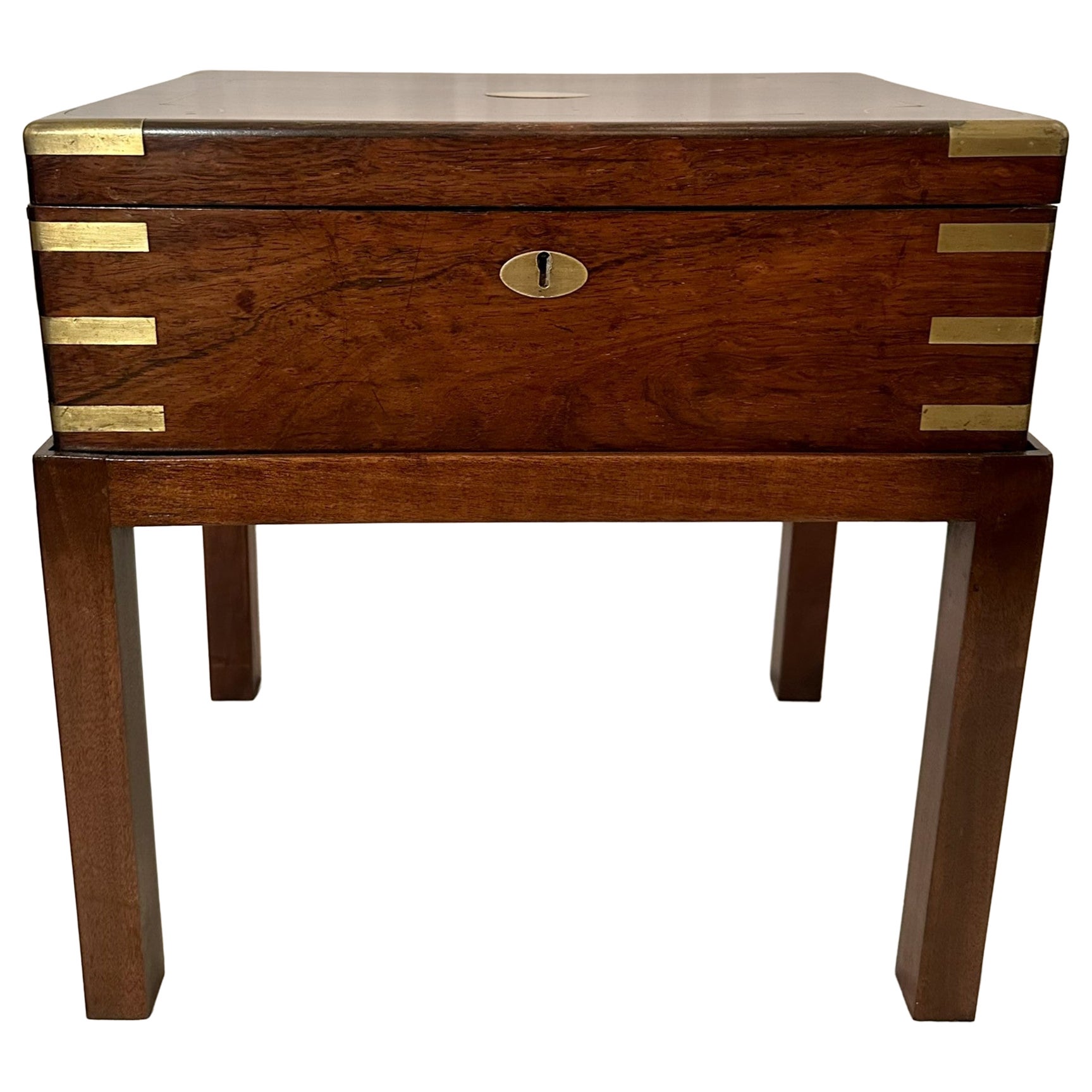 Antique English Brass Banded Rosewood Box on Stand, Circa 1880.