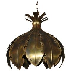 20th Century Tulip Brass Brutalist Lamp