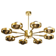 Large Round Brass Chandelier with Bronze Smoked Murano Glass Globes, Italy, 2025