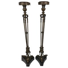 Pair Signed Sterling Bronze Company Bronze and Marble Torchere Stands