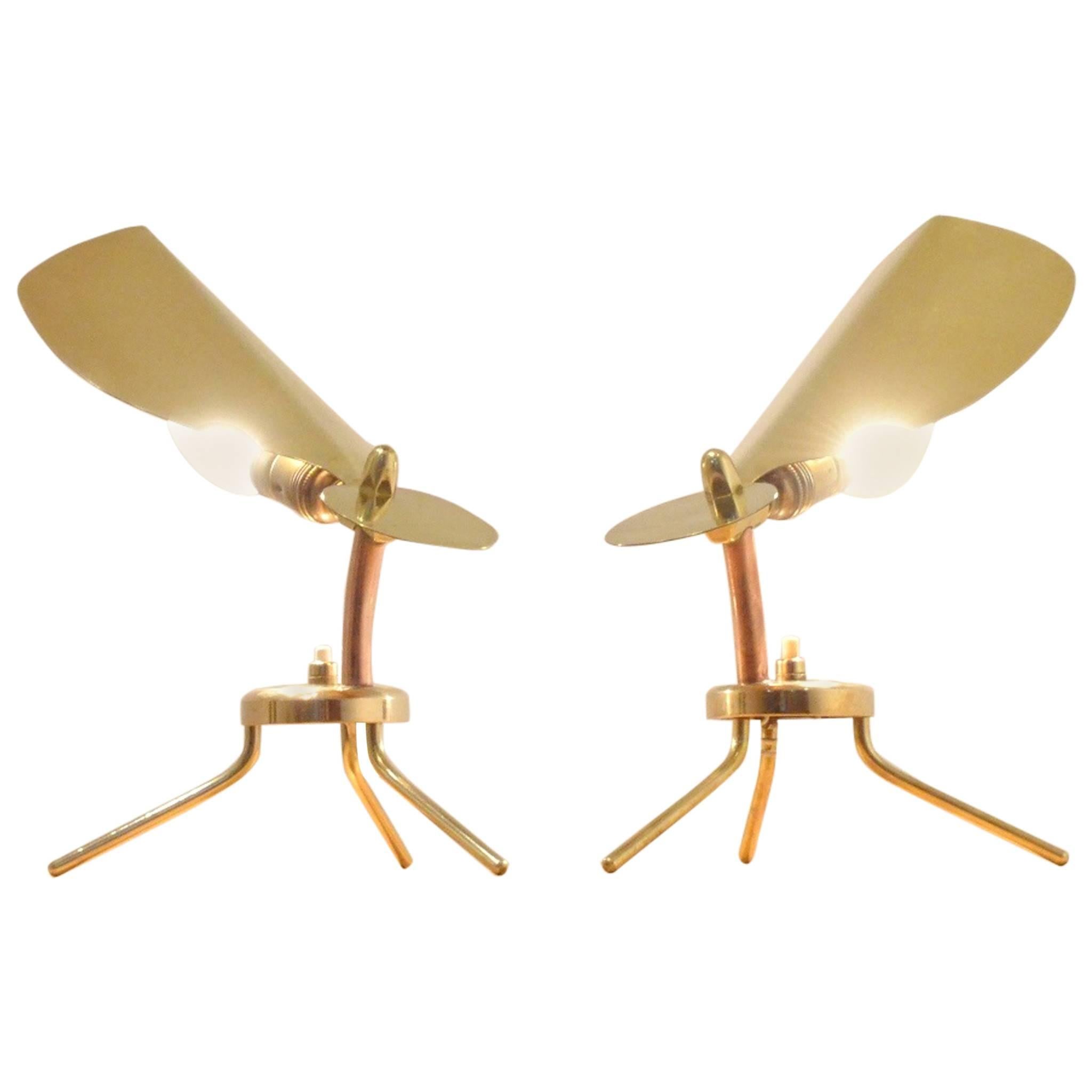 Pair of Mid-Century Modern Italian Zoomorphic Table Lamps in Brass & Copper