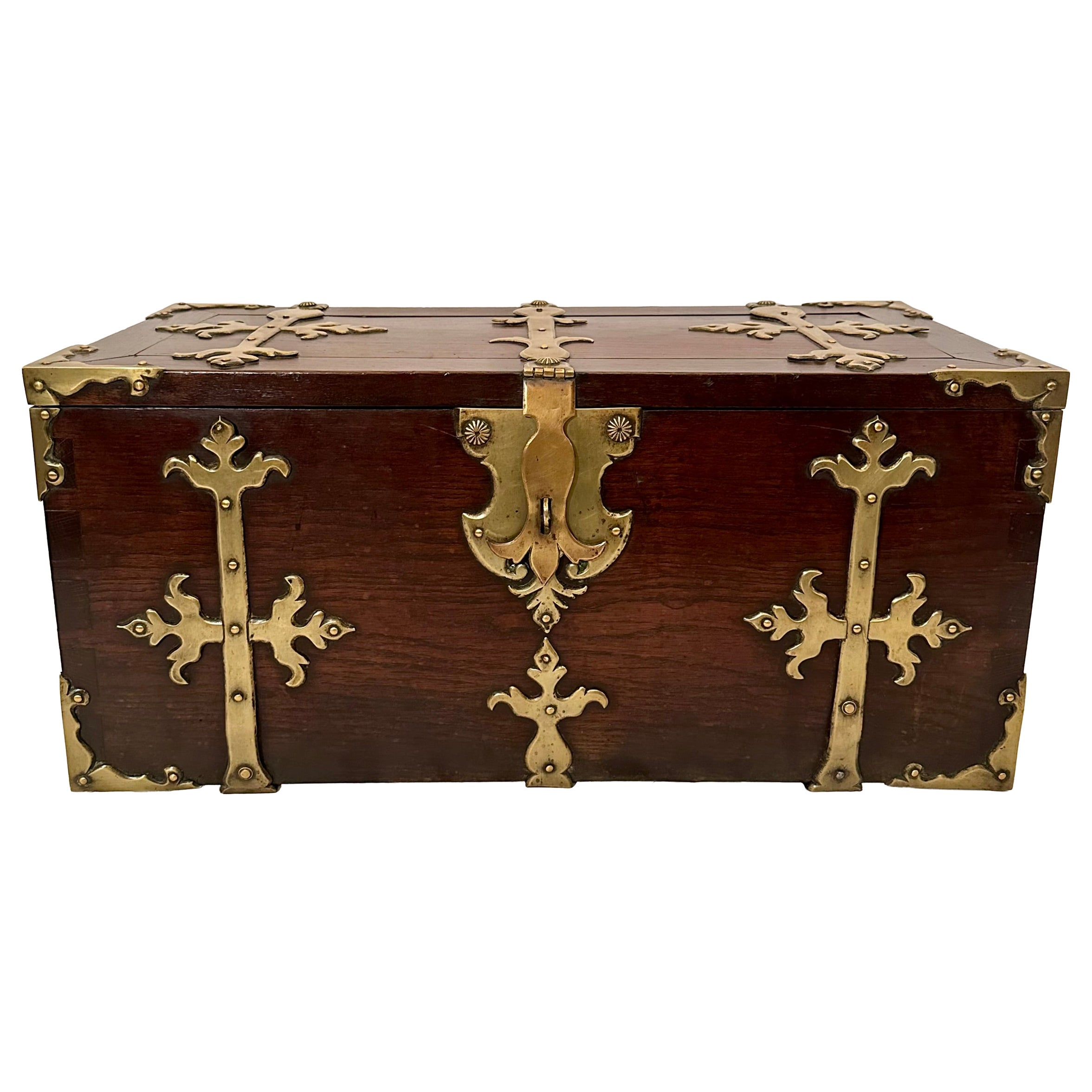 Antique 17th Century European Trunk with Metal Banding. For Sale