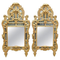 Pair of Italian Neoclassical Gilt Wood Foliage Fruit Basket Wall Mirrors, C 1780