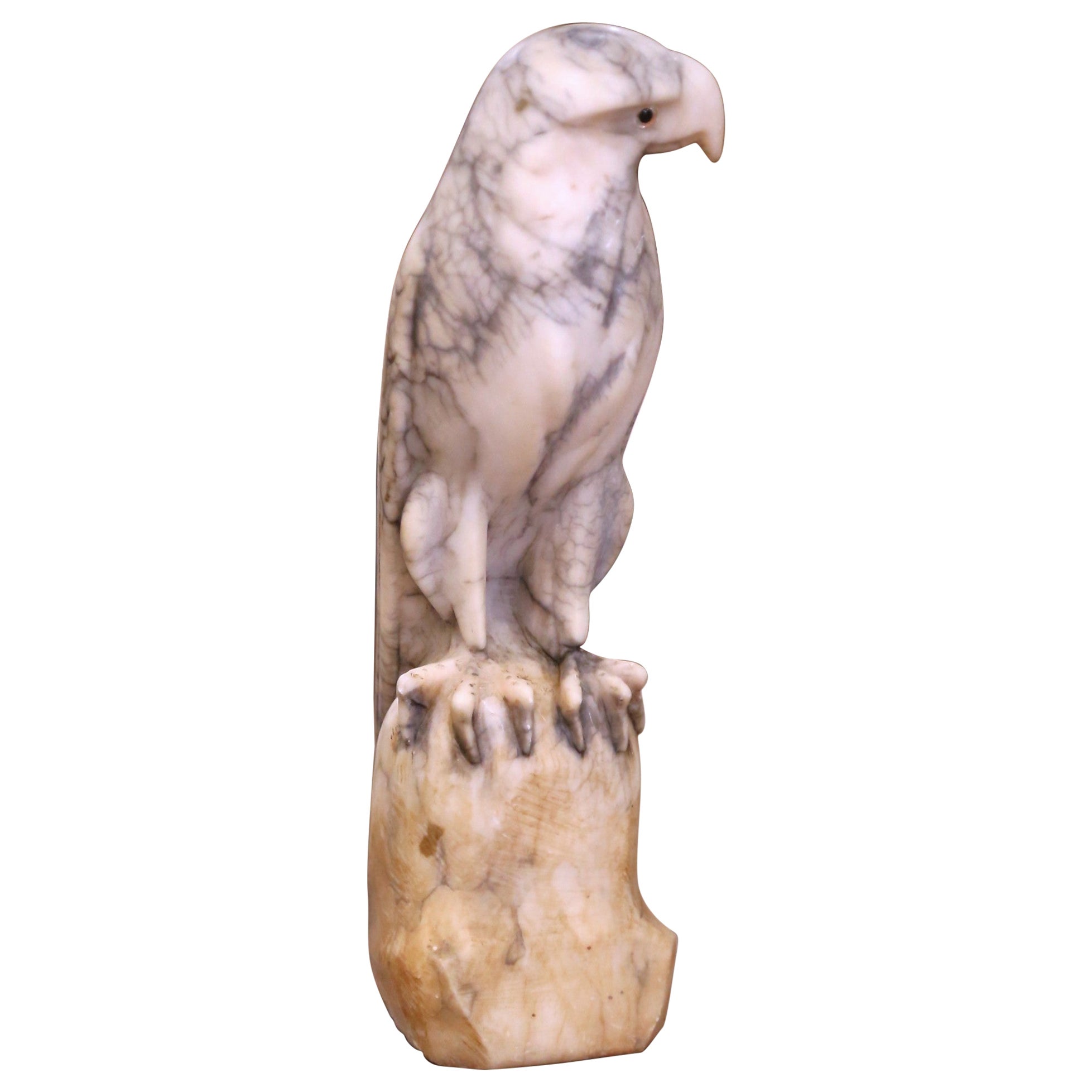 19th Century French Carved Variegated Marble Eagle Sculpture with Glass Eyes For Sale