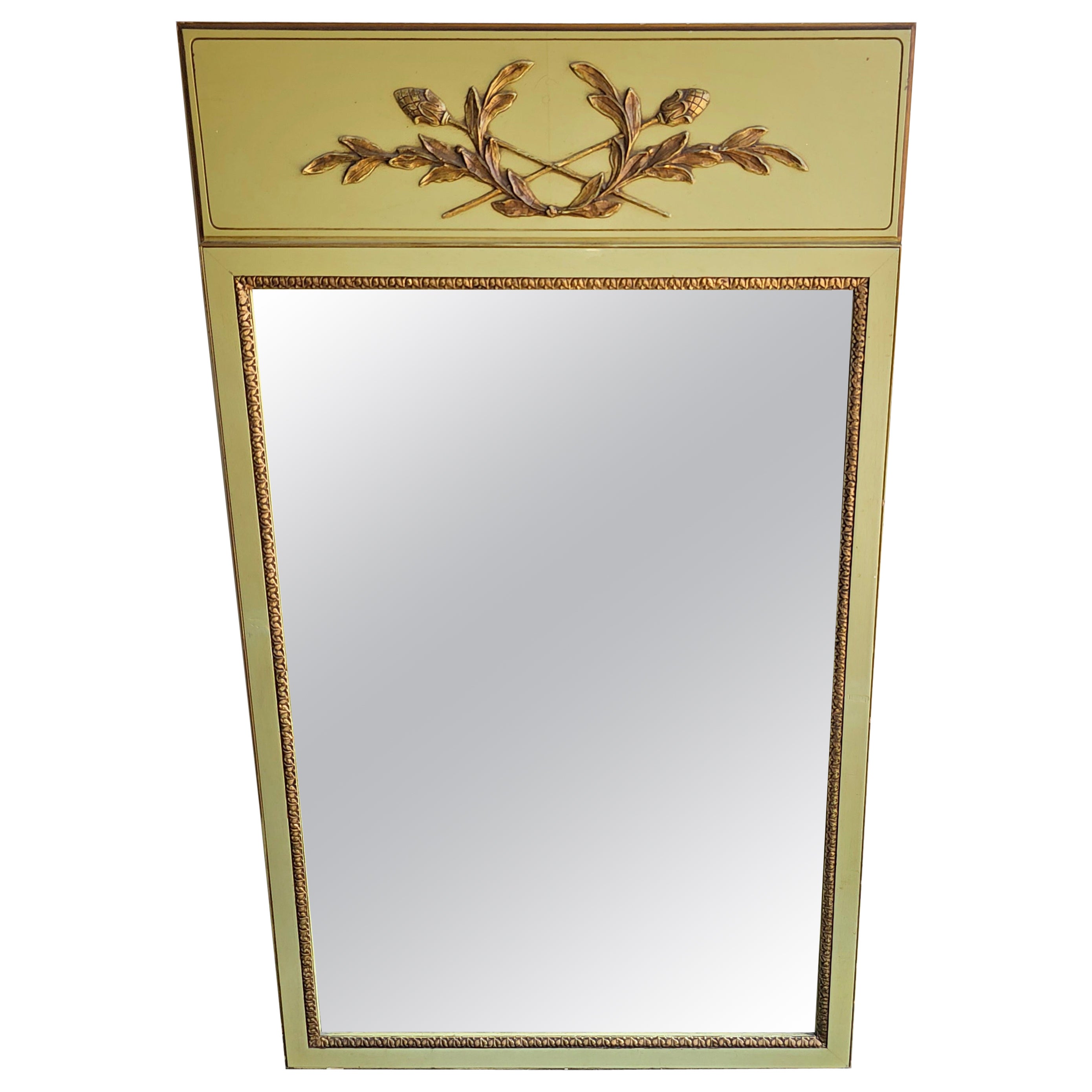Continental Partial Gilt and Green Painted and Decorated Frame Mirror For Sale