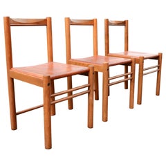 IBISCO Sedie Vintage Mid- Century Cognac Dining Leather Chair Set of 3