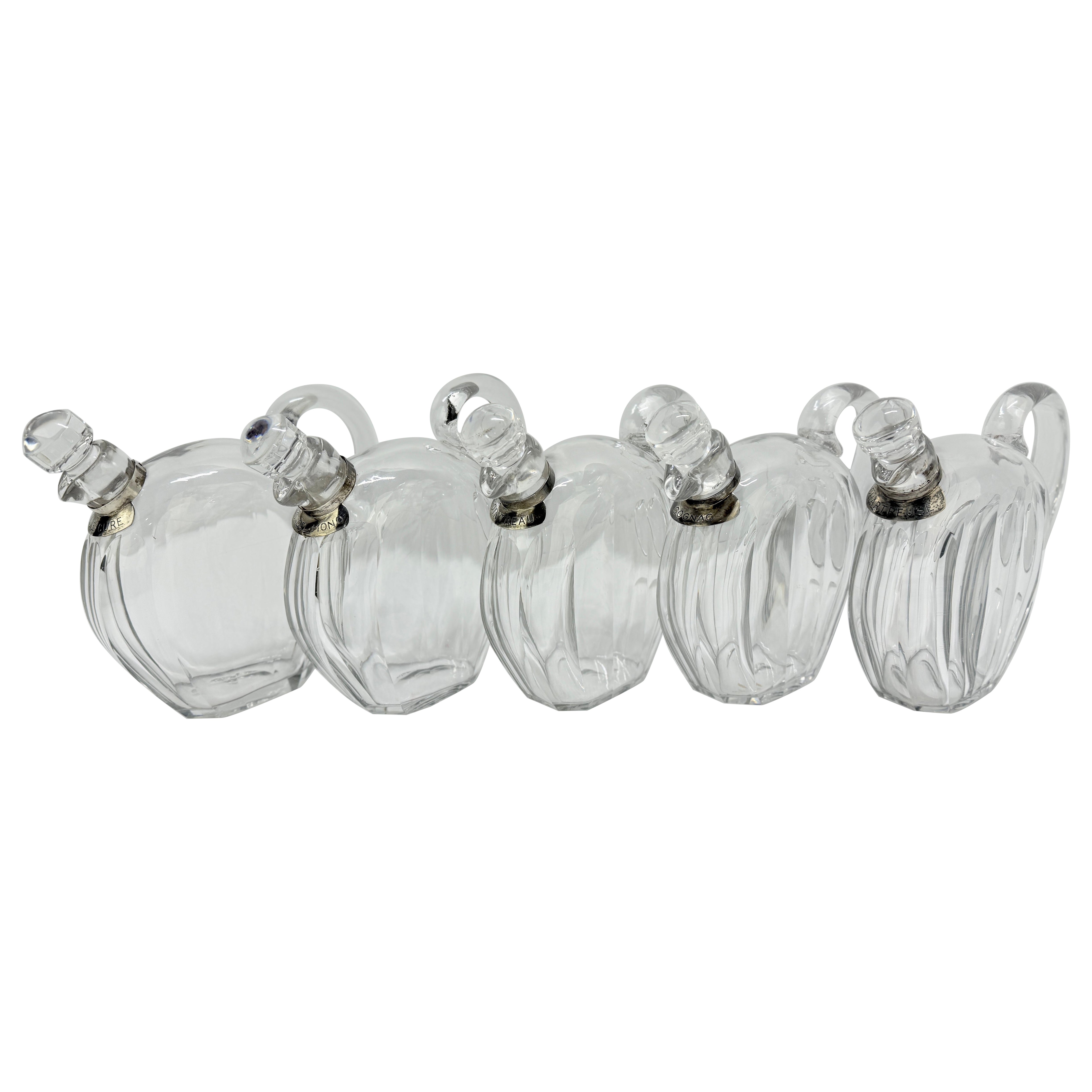 Set of 5 Crystal Liqueur Decanters by Jacques Adnet for Baccarat, Circa 1930