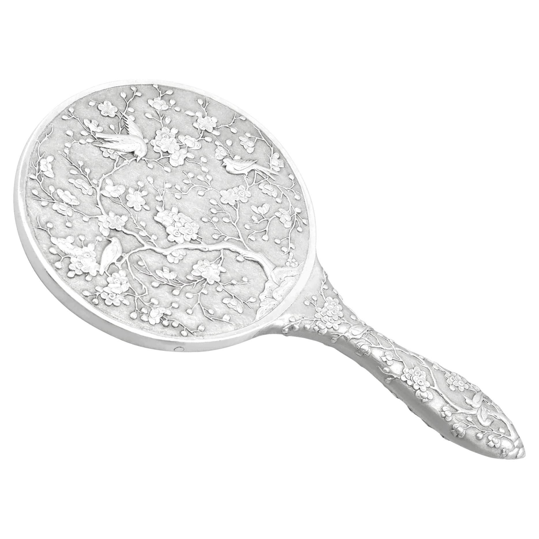 Antique Chinese Silver Dressing Table / Hand Mirror Circa 1900 For Sale