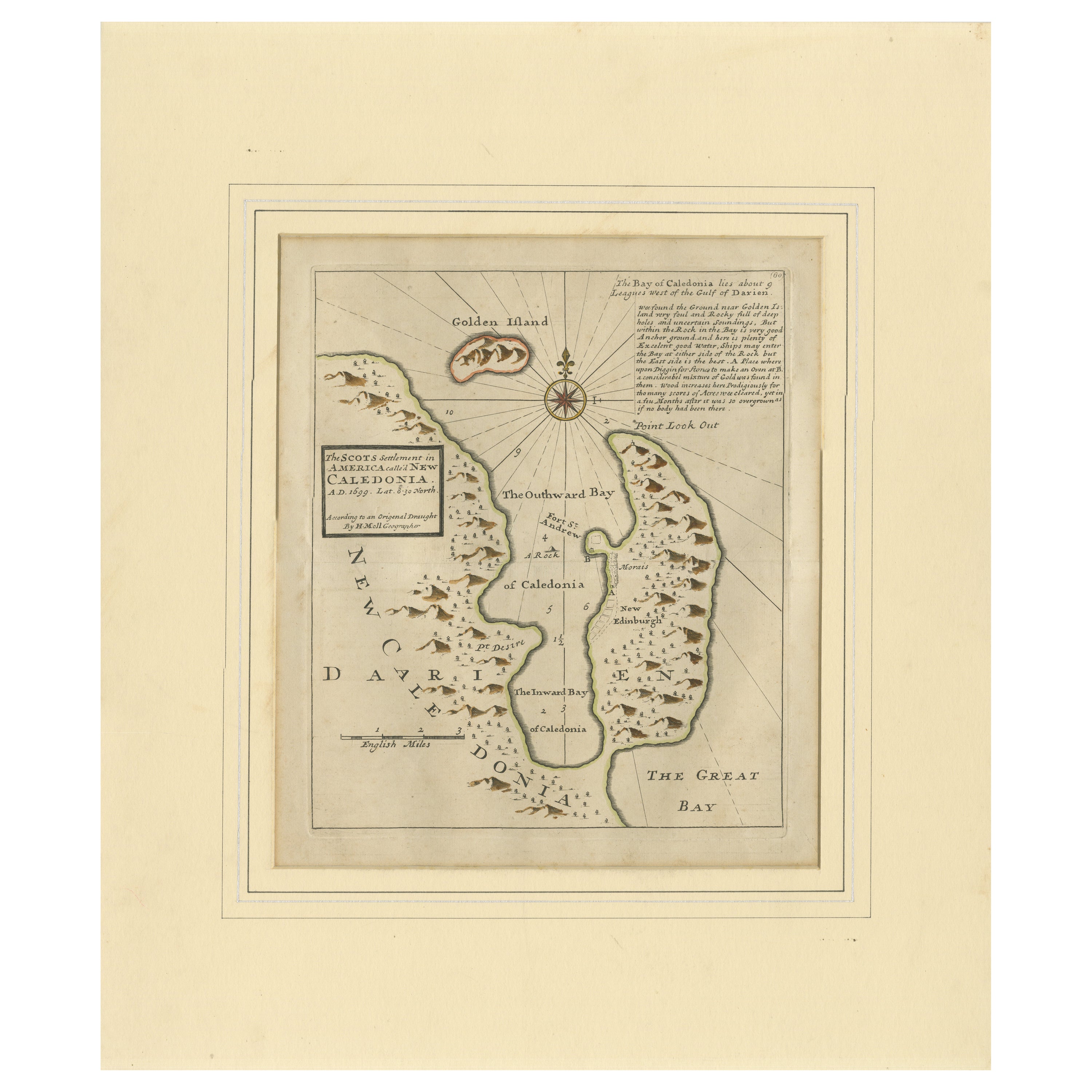 Rare 1699 Map of the Failed Scottish Colony of Caledonia in Panama For Sale