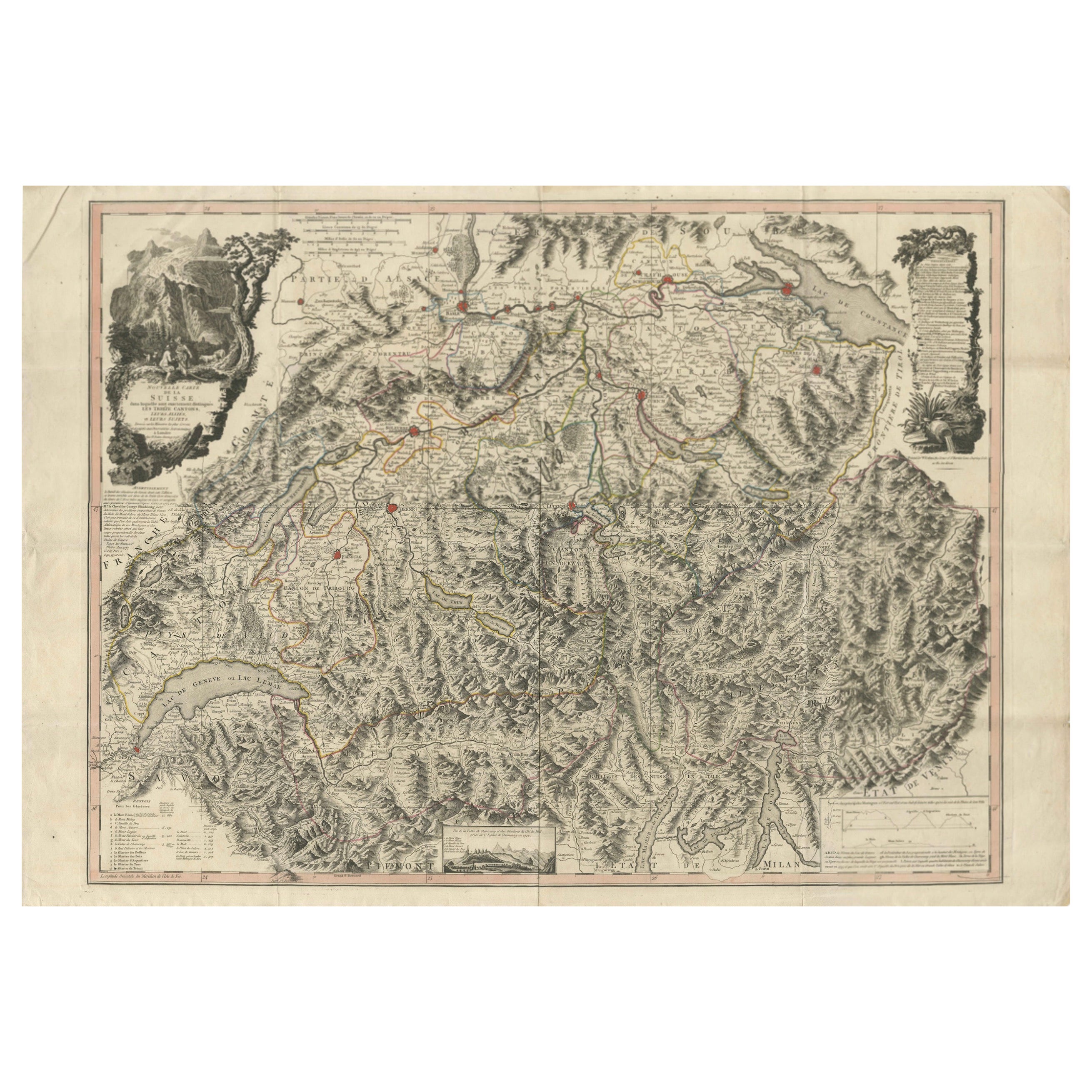 Switzerland Map 1778 – Striking Hand-Colored Copperplate of the Thirteen Cantons For Sale