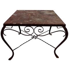 Antique French Wrought Iron Marble-Top Coffee Table