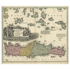 Crete Map 1749 – Homann Heirs Engraving of Candia with Aegean Islands
