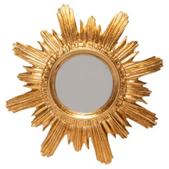 Mid Century, Modern Gold Italian Big Sunburst Mirror, Giltwood, 1960s