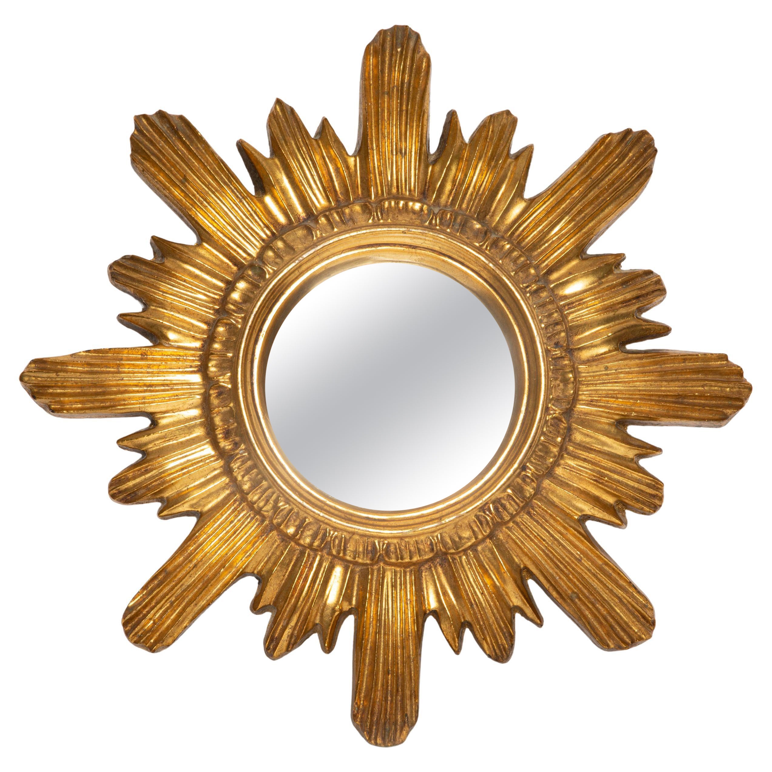 Mid Century, Modern Gold Italian Sunburst Mirror, Giltwood, 1960s