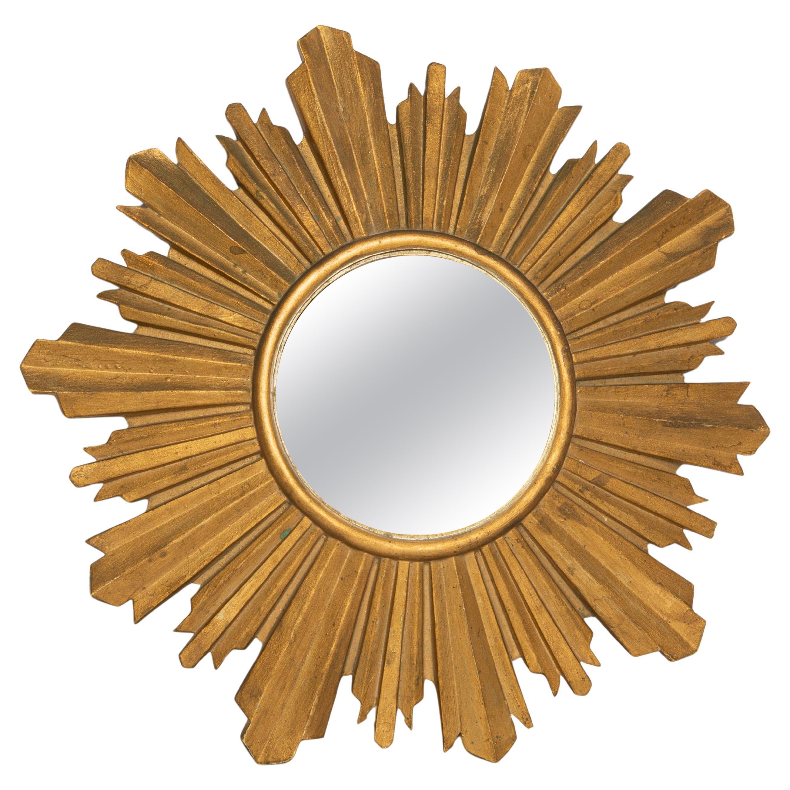 Mid Century, Modern Gold Italian Sunburst Mirror, 1960s For Sale
