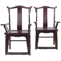 Beautiful Pair of Qing Dynasty Yoke Armrest Chairs, circa 1860
