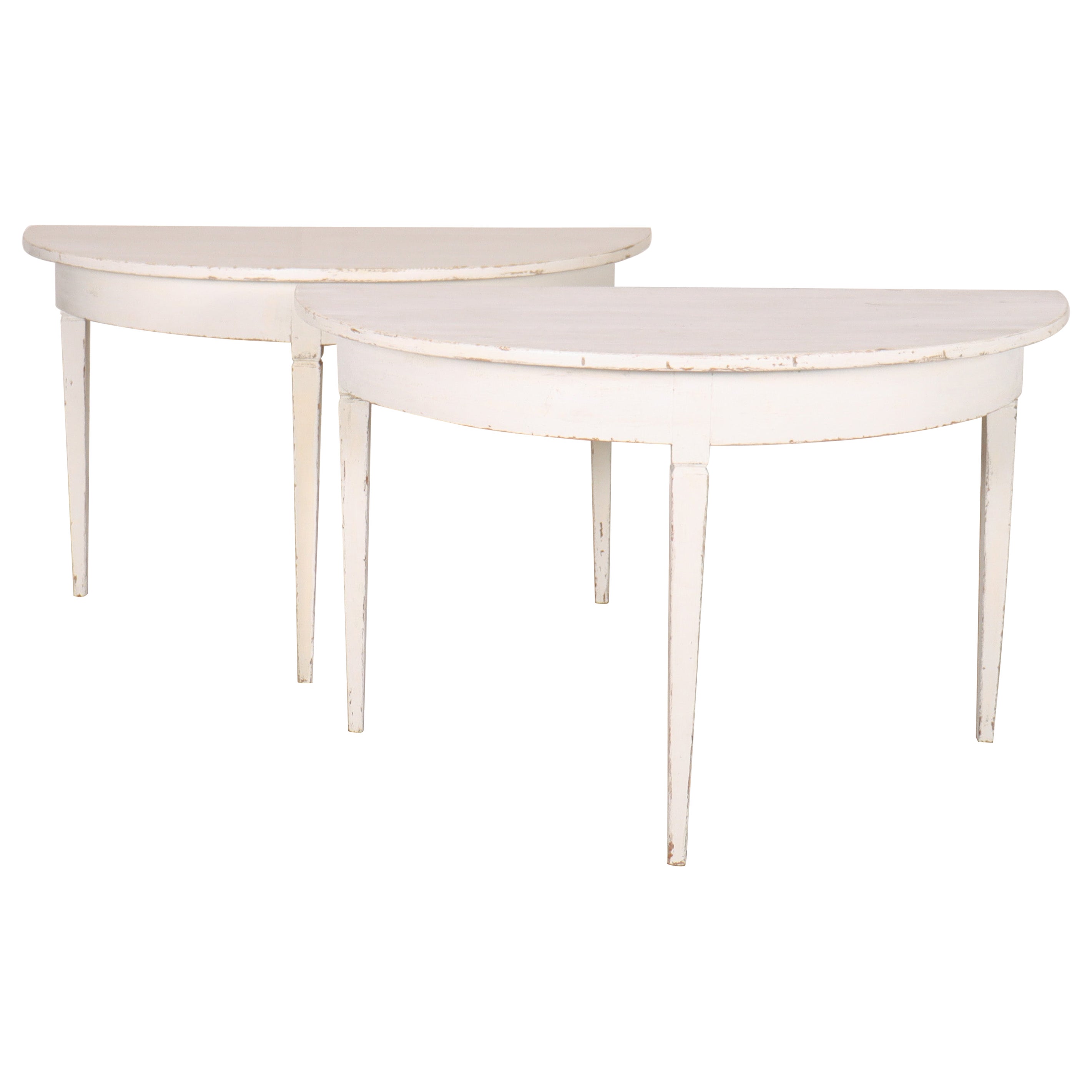Pair of Swedish Demi-lune Console Tables For Sale