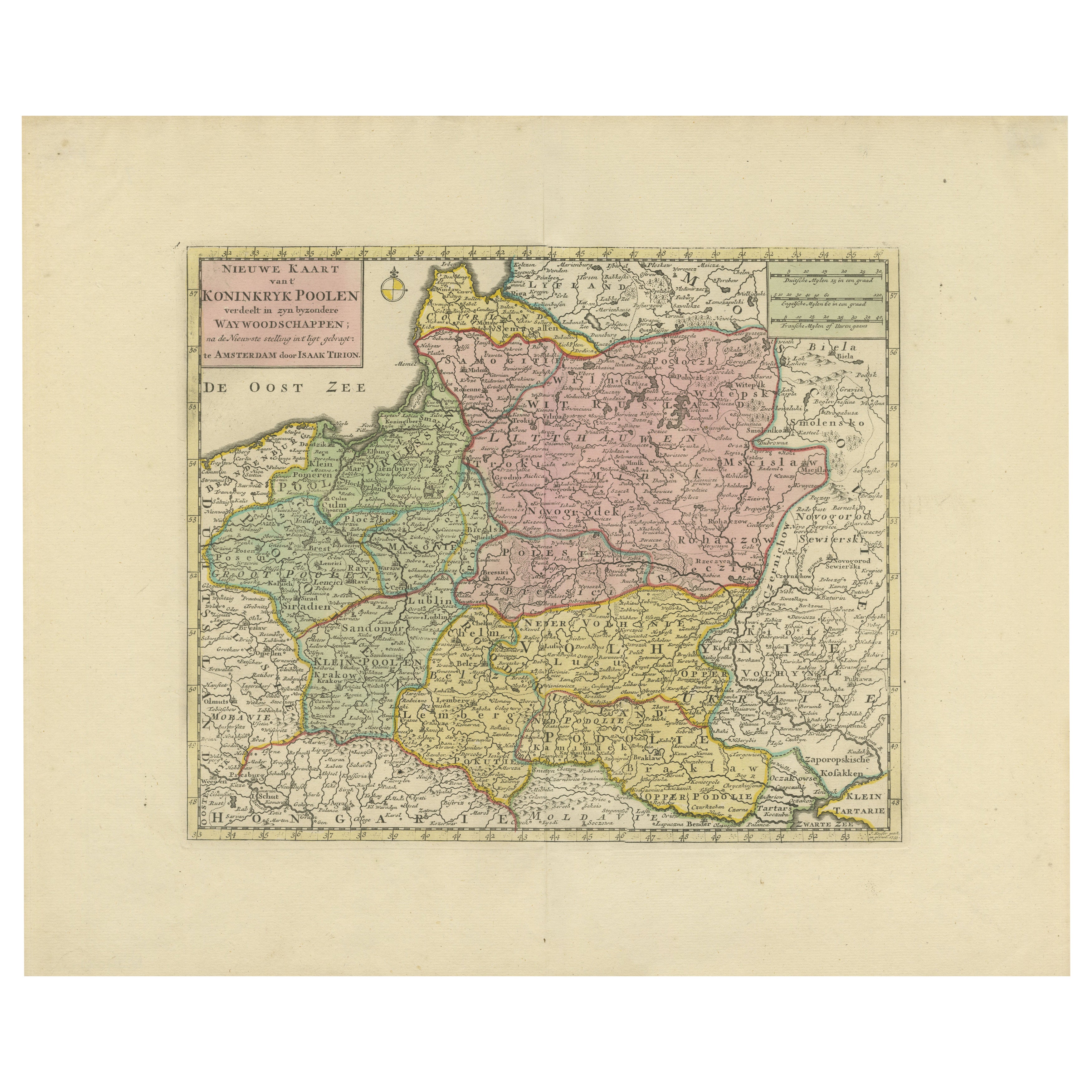 Historic Map of Poland and Lithuania – Tirion Edition c.1740 For Sale