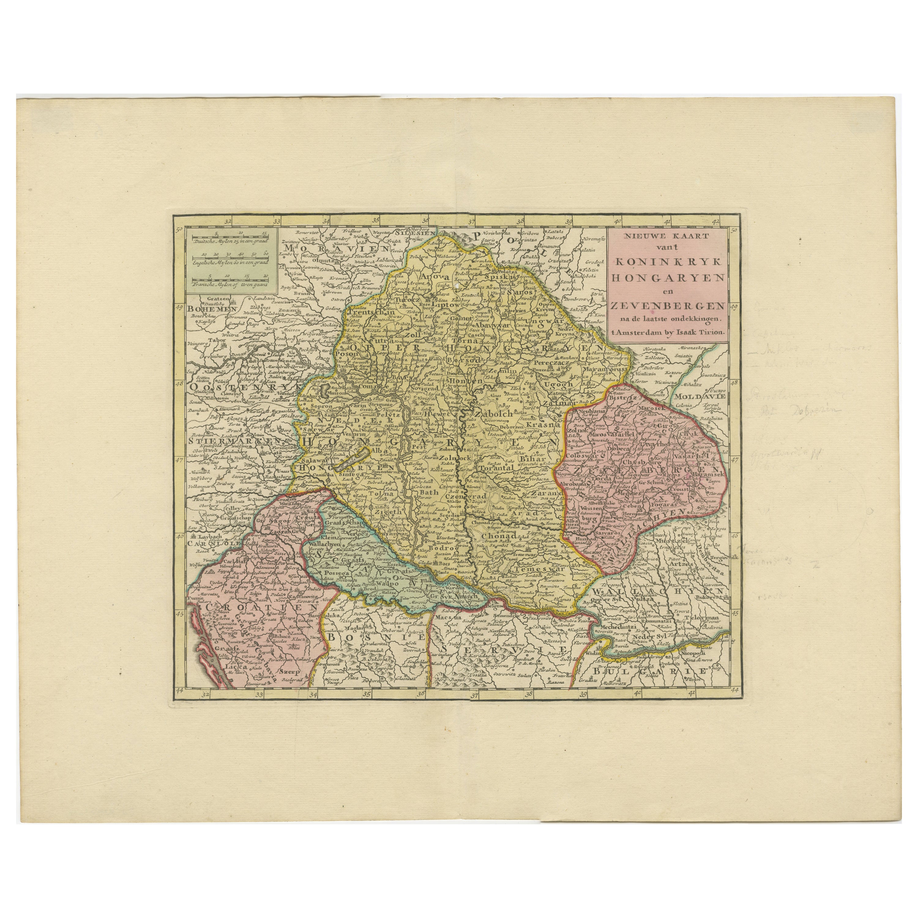 Antique Map of Hungary and Transylvania by Isaak Tirion, Amsterdam c.1740