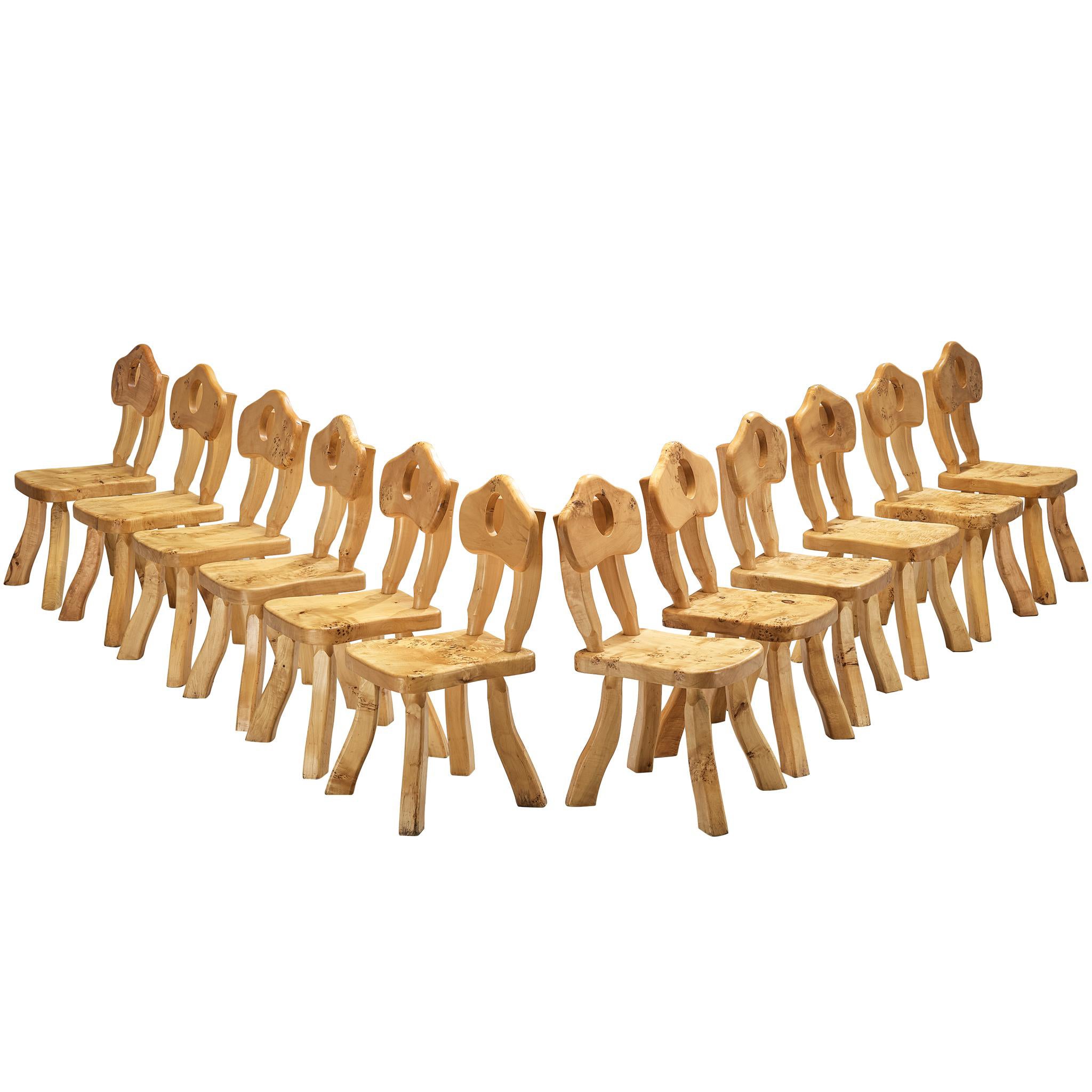 Naturalistic Set of Twelve Dining Chairs in Solid Maple For Sale