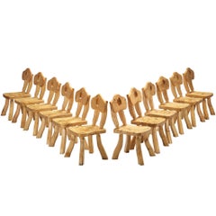 Naturalistic Set of Twelve Dining Chairs in Solid Maple
