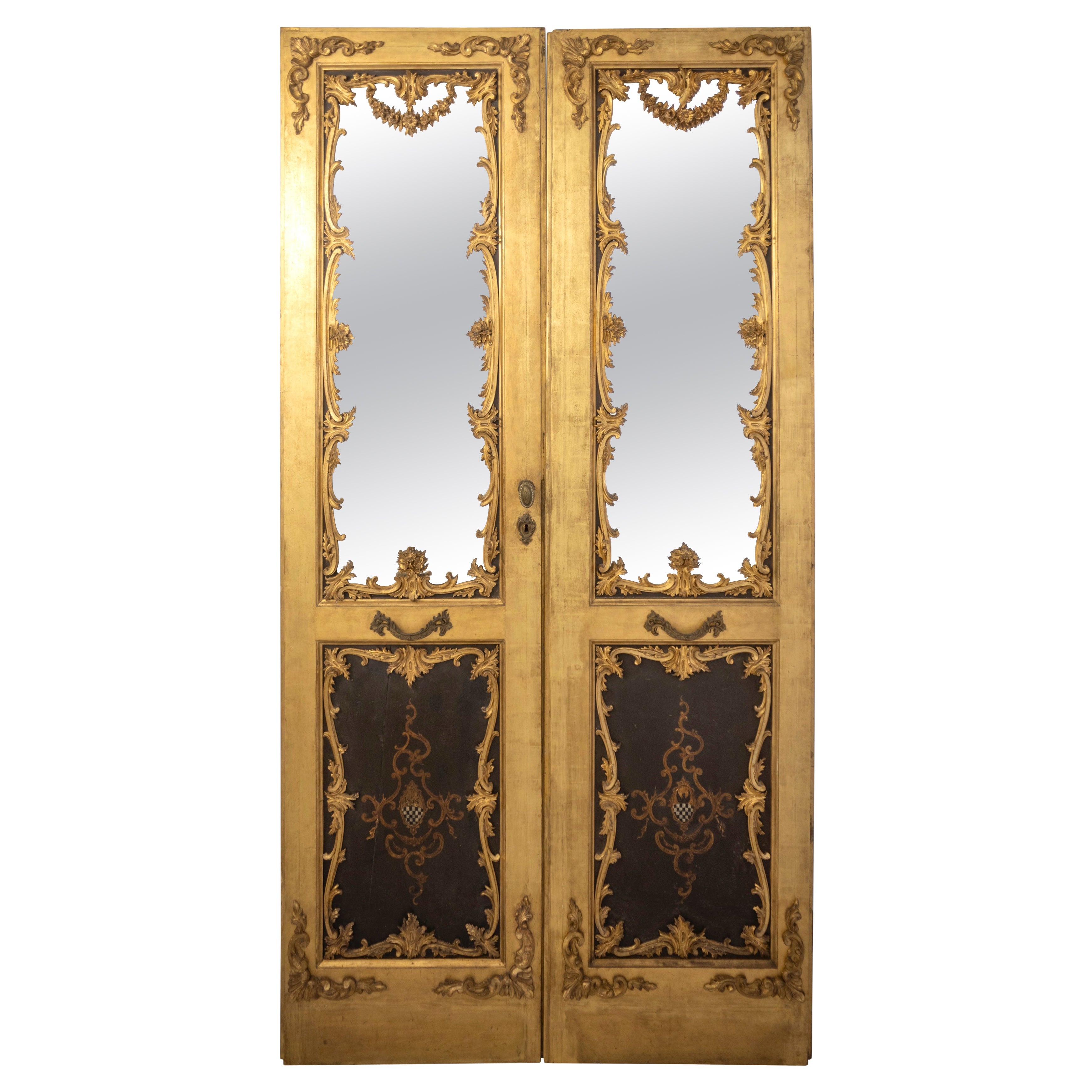Elegant Pair of 18th Century Italian Painted and Gilt-Wood Doors For Sale