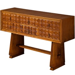 1940s Italian Sideboard in Chestnut with Diamond-Shaped Carvings