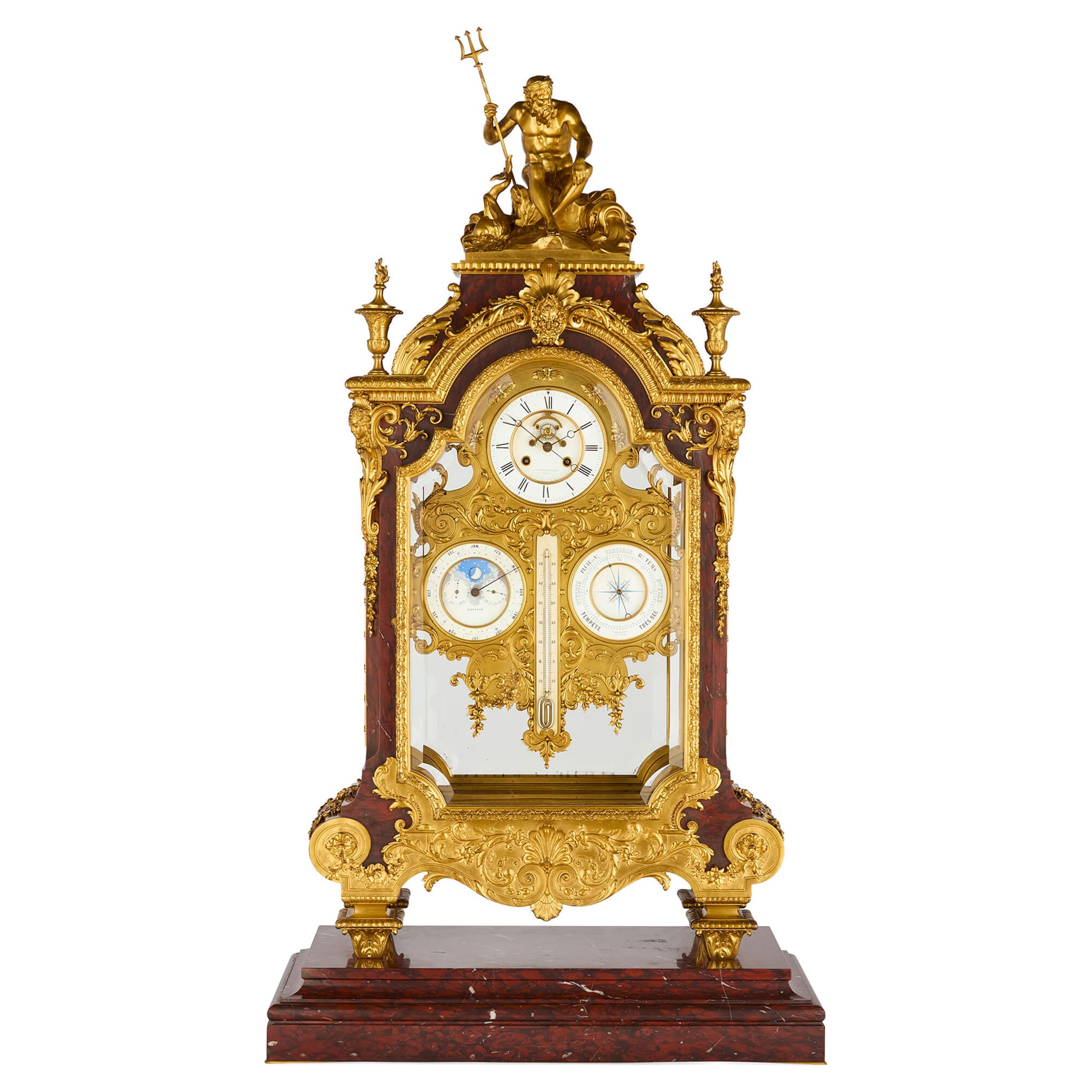 Very Large Ormolu Marble Regulator Calendar Mantle Clock Barbedienne For Sale