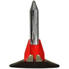 Japanese Mid-Century Modern Chrome & Plastic Rocket, Wheel & Flint Table Lighter