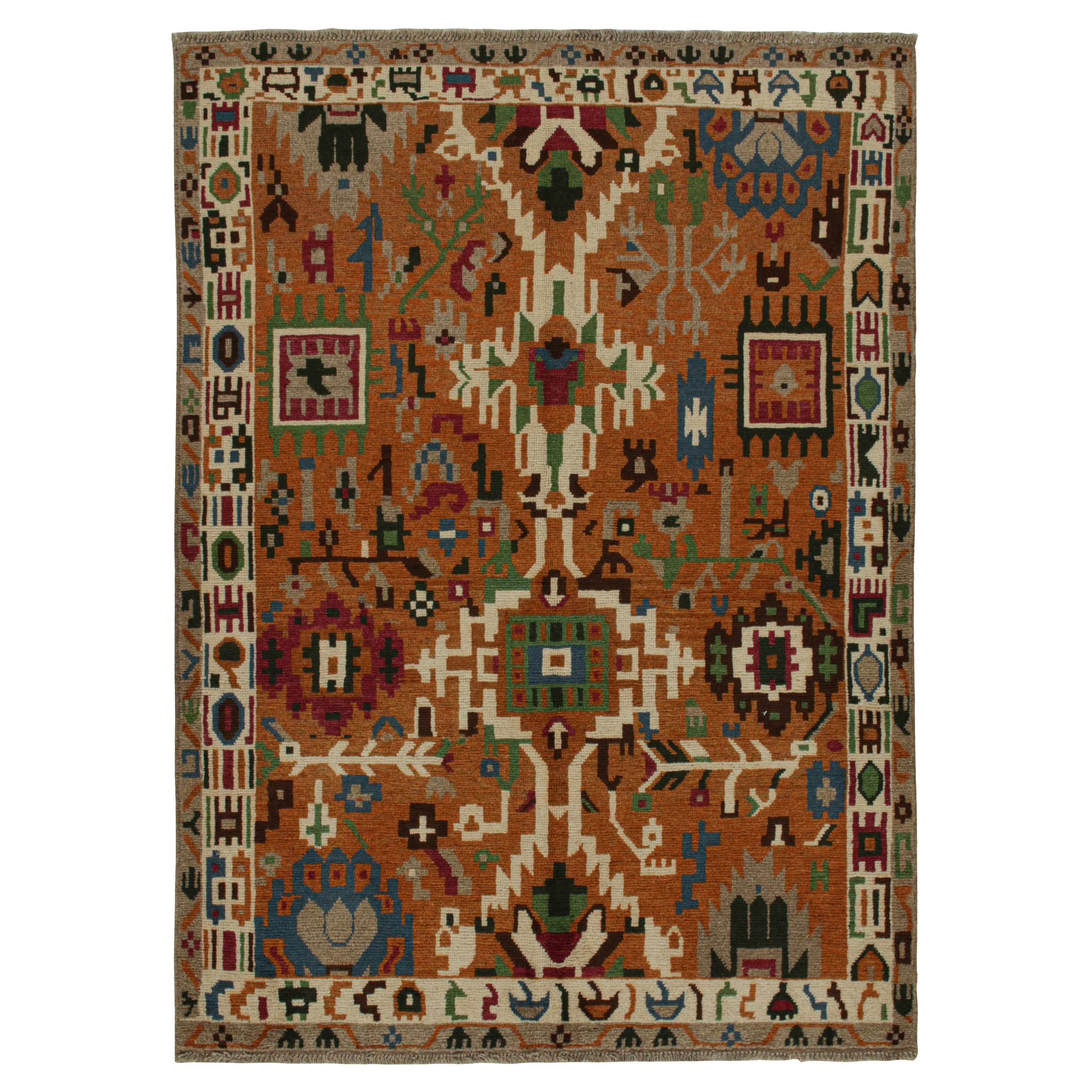 Tapis de style Oushak de Rug & Kilim en orange avec des motifs géométriques colorés