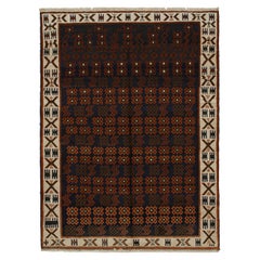 Tapis de style Oushak de Rug & Kilim en bleu avec motifs géométriques orange rouille
