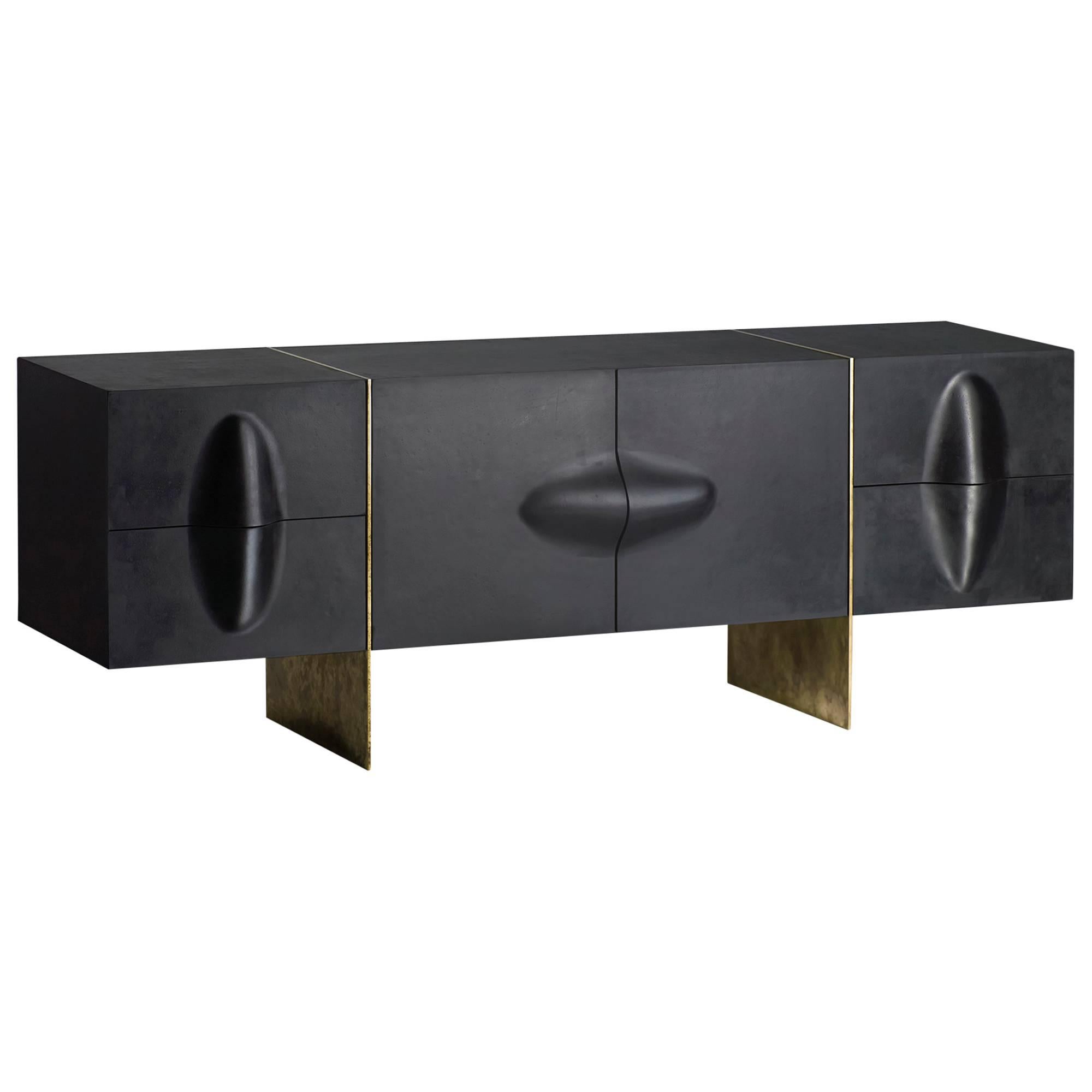 Brian Thoreen Black Rubber Credenza / Sideboard  For Sale