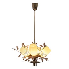 Paavo Tynell for Taito Oy 'Concerto' Chandelier in Brass and Amber Glass