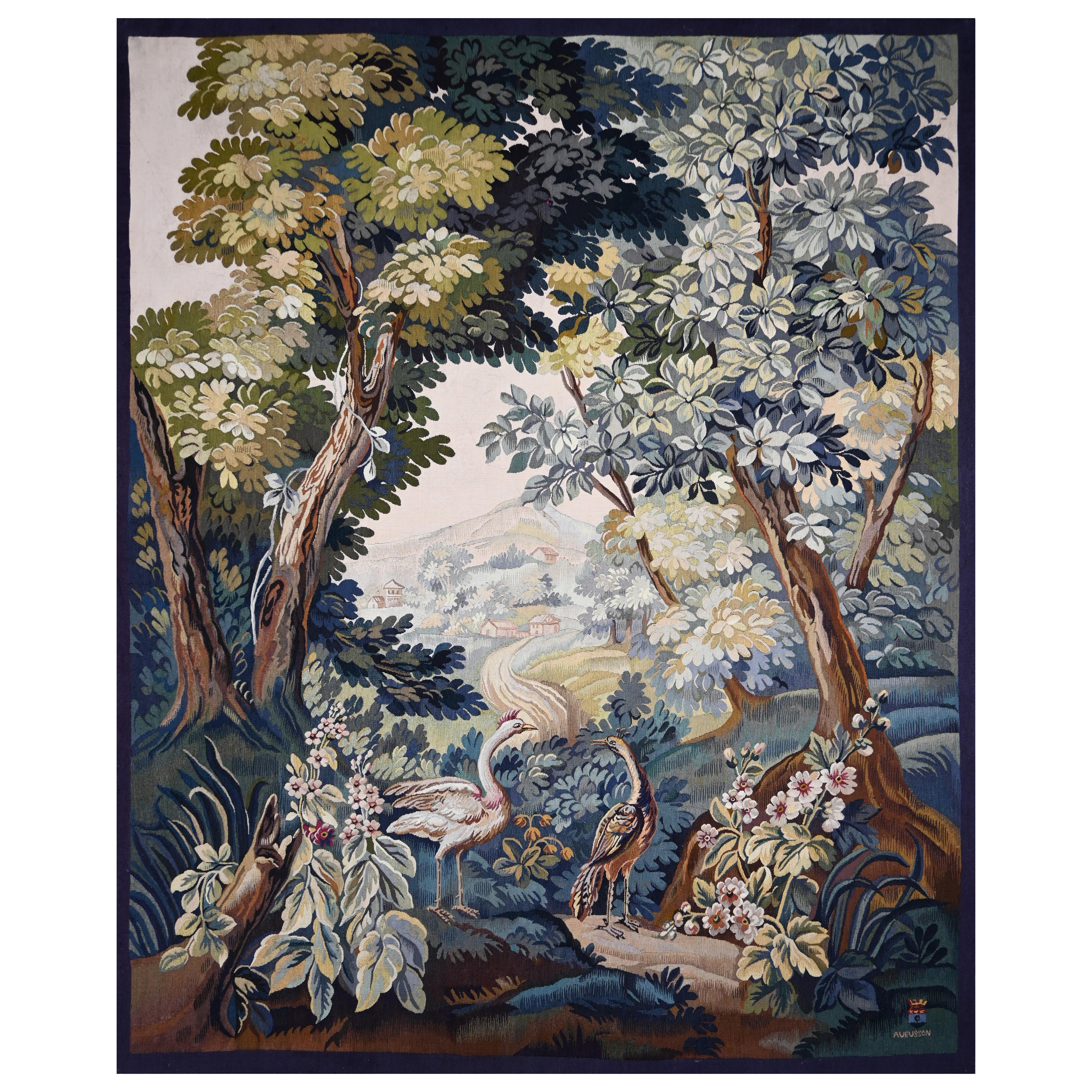 French Tapestry Monogrammed by Aubusson Manufactury with two waders - N 1563 For Sale