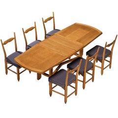 Retro Guillerme & Chambron Dining Set with Six 'Charles' Dining Chairs and Table