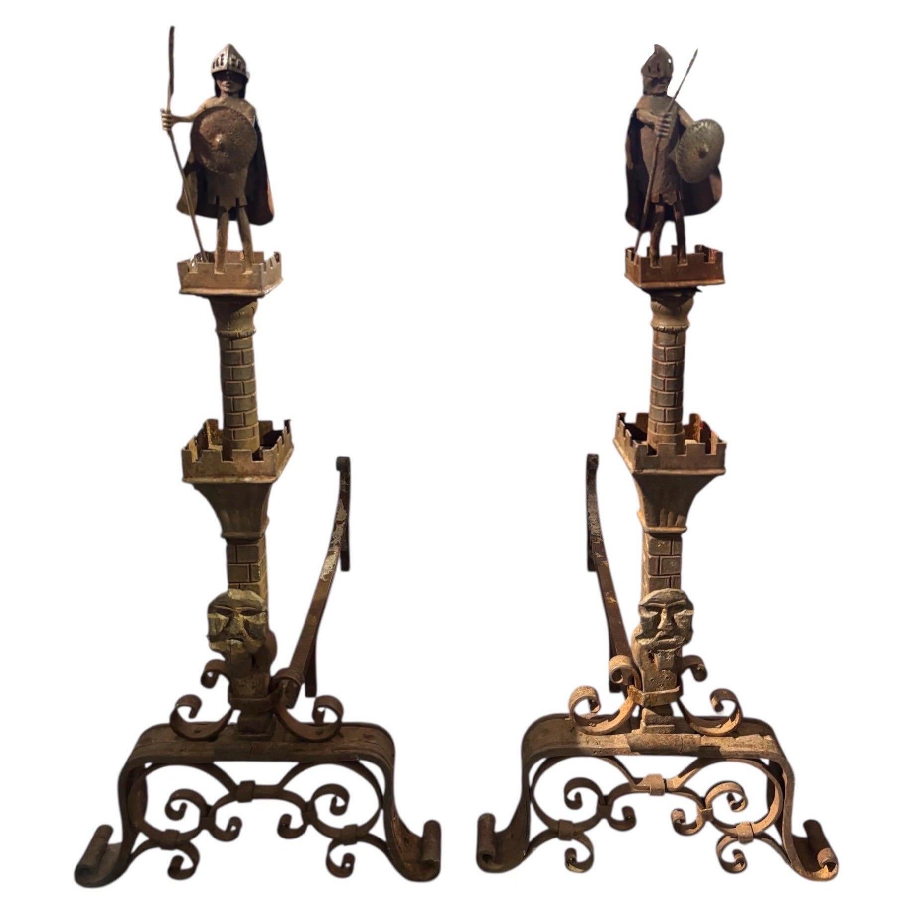 Mizner Wrought Iron Andirons Circa 1890 For Sale
