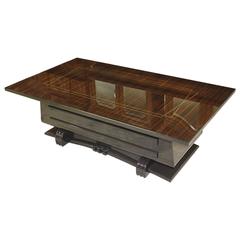 Grand Scale French Art Deco Exotic Macassar Ebony Coffee/ Cocktail Table, 1940s