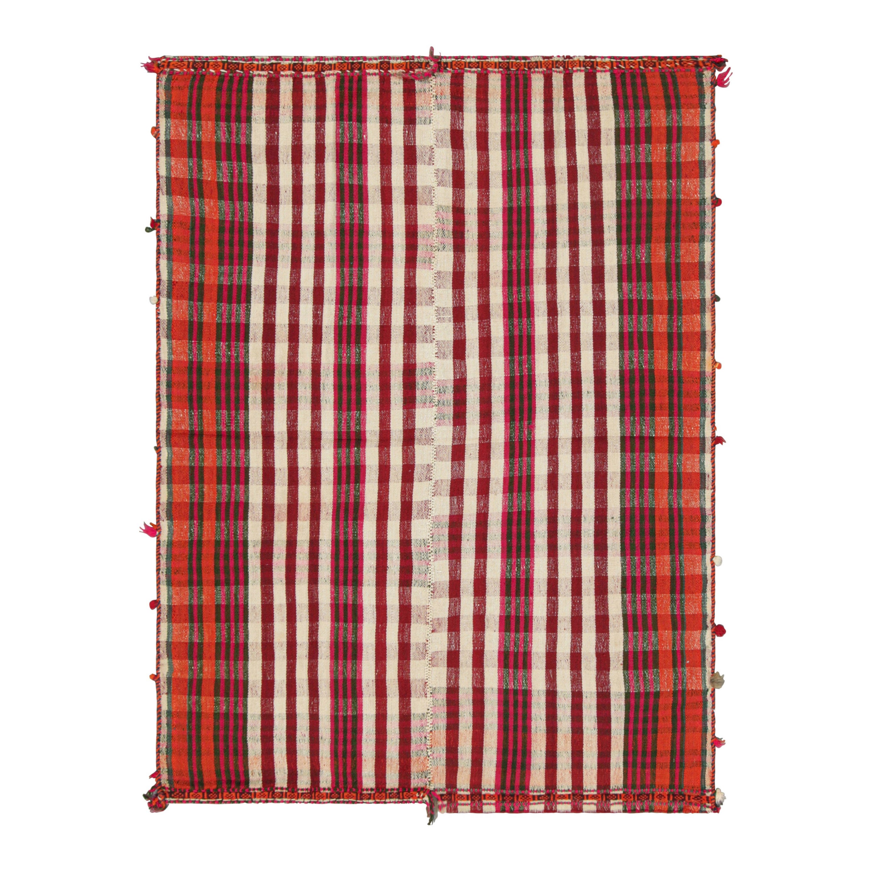 Vintage Jajim Qashqai Persian Kilim with Red, Ivory & Pink Stripes - Rug & Kilim