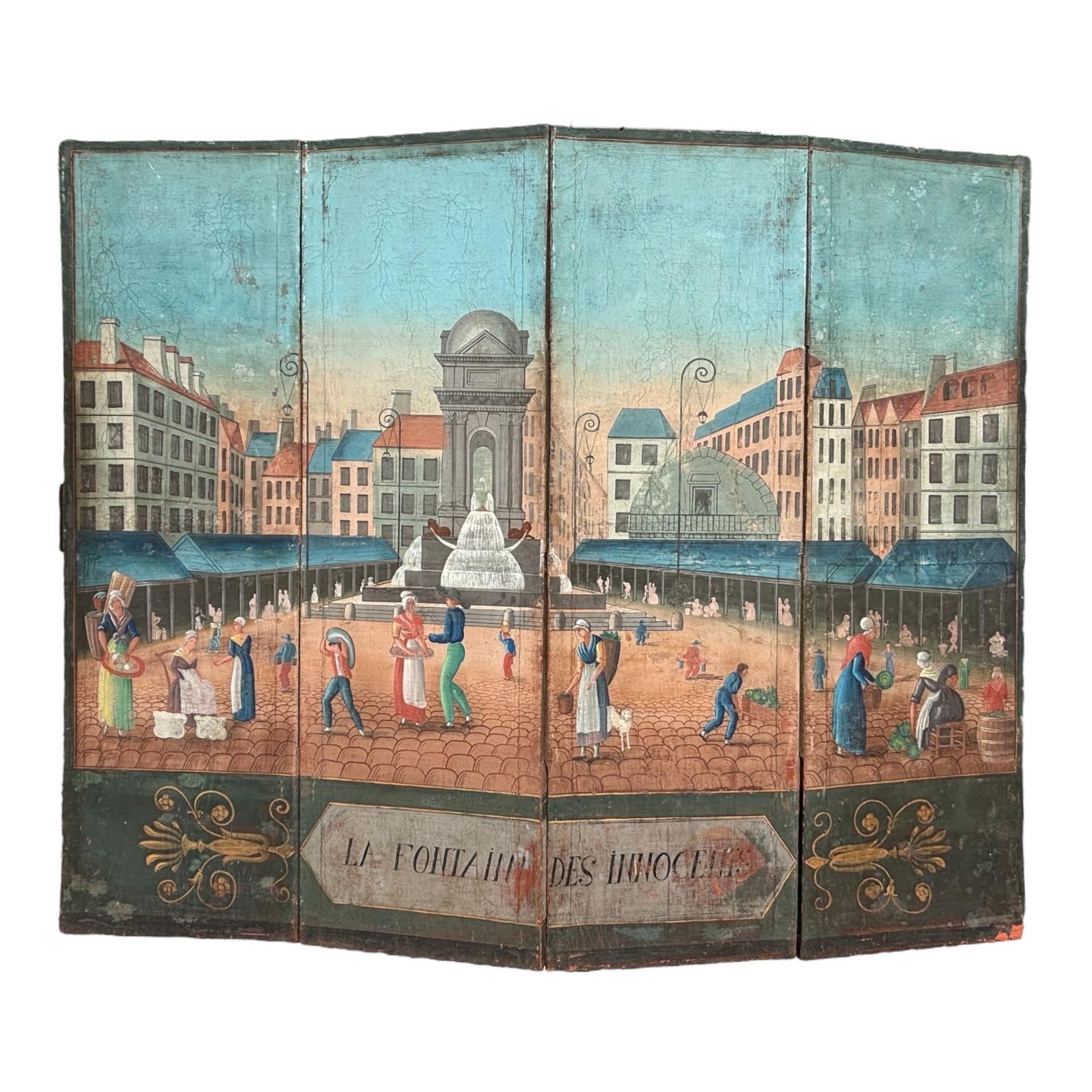18thC School of Brueghel French Four Panel Folding Screen For Sale