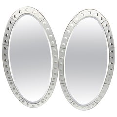 Pair Jonathan Adler Venetian Style Optic Convex Etched and Beveled Oval Mirrors*