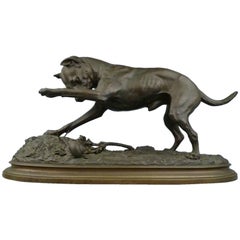 Bronze Sculpture of a Jack Russell Terrier Dog and Snail by F. F. Steenackers