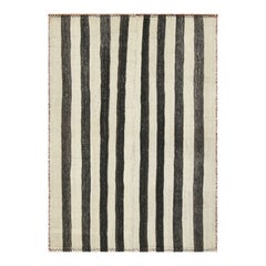 Vintage Jajim Qashqai Persian Kilim Black and Off-White Stripe - Rug & Kilim