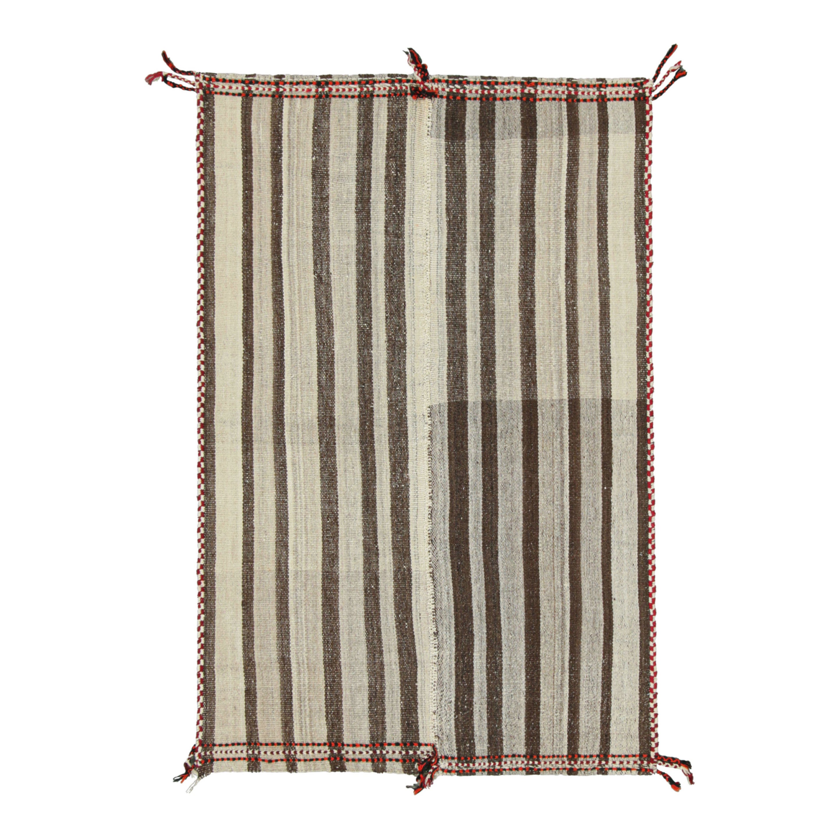 Vintage Jajim Qashqai Persian Kilim Black and Off-White Stripe - Rug & Kilim