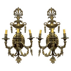 19thC Signed Barbedienne Three Arm Sconces, a Pair