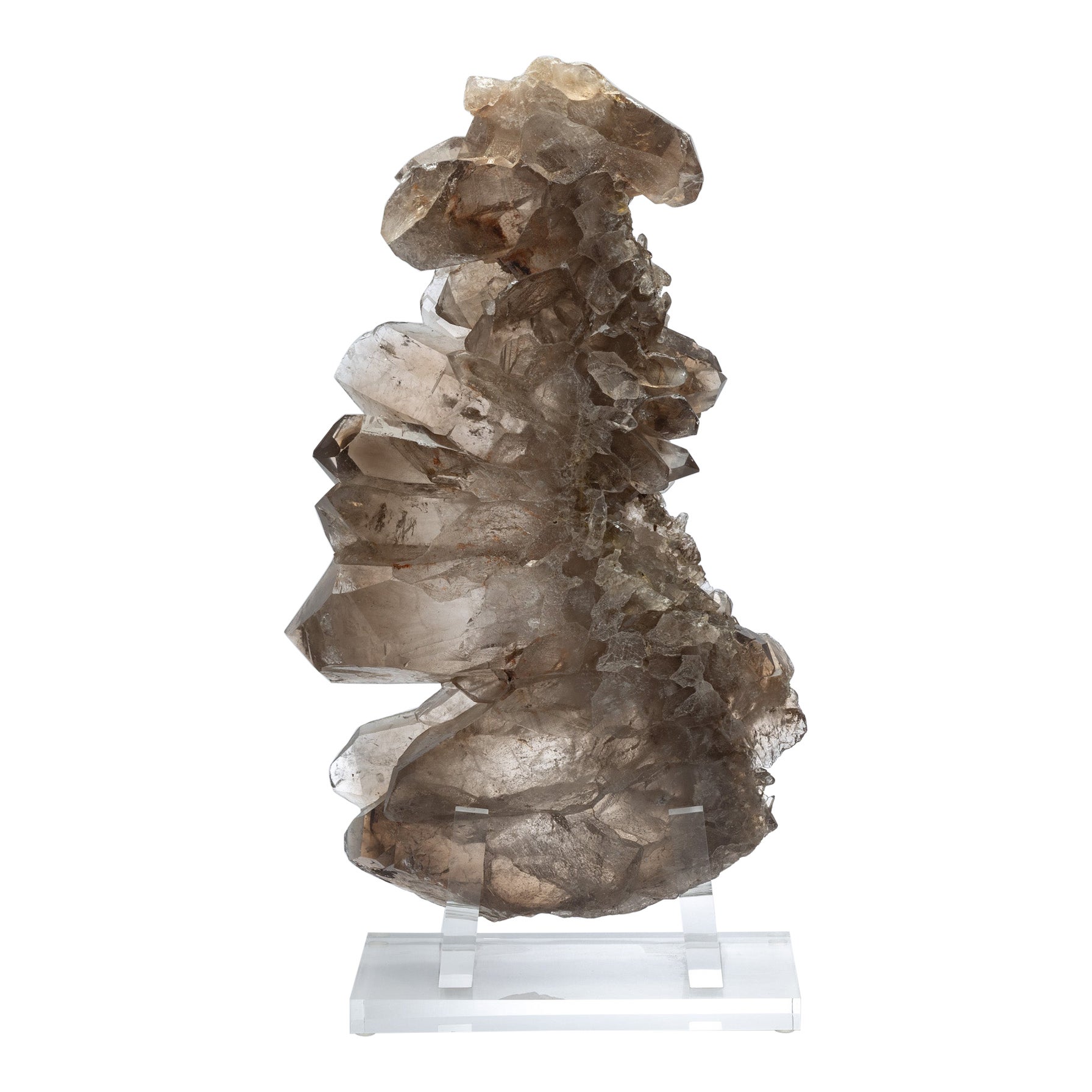 Large Natural Brazilian Smoky Quartz Mounted on Custom Acrylic Base For Sale